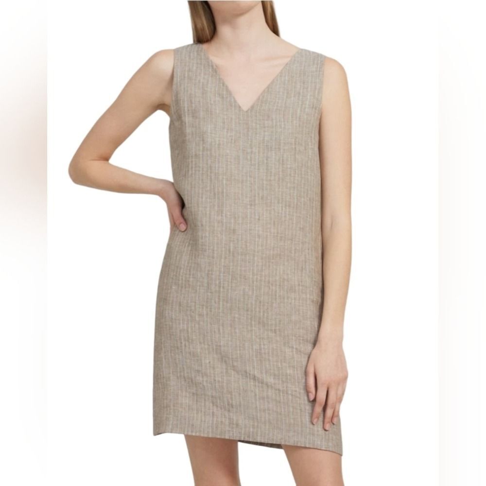 Theory linen shift dress multi stripe brown size 6 NWT